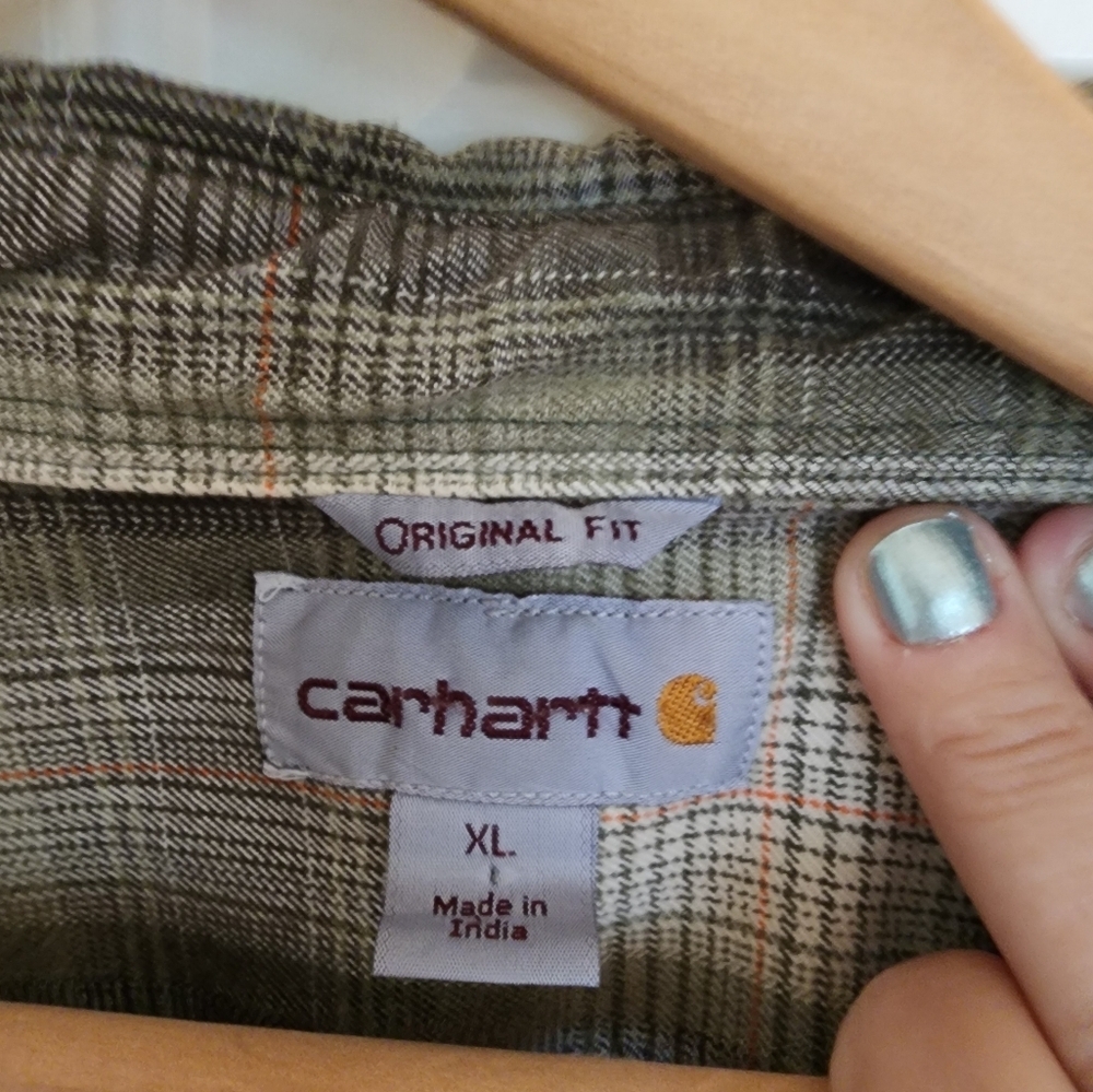 Carrhart Olive Plaid Heavyweight Flannel Size Xl Utility Work Wear Outdoors - Picture 8 of 11
